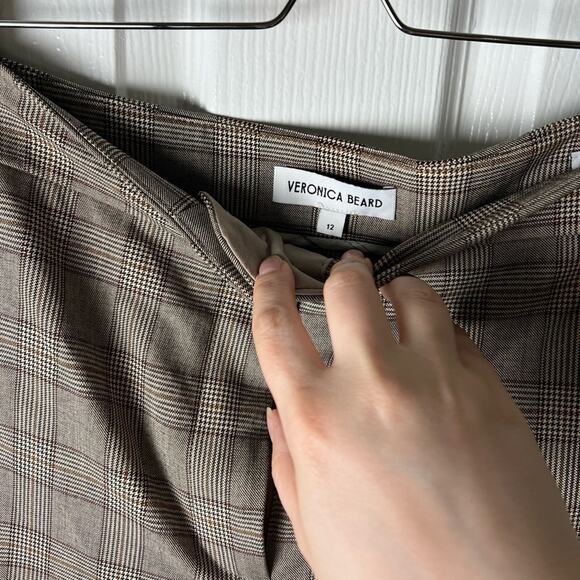 Veronica Beard Arte Brown Plaid Striped Ankle Cropped Trouser Pant Sz 12 - Picture 11 of 11